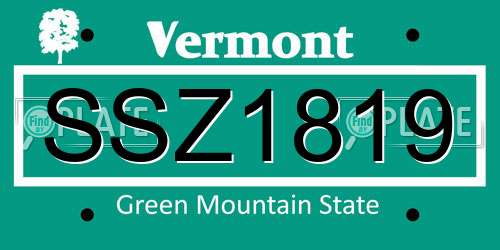 SSZ1819 Vermont License Plate
