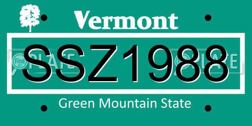 SSZ1988 Vermont License Plate