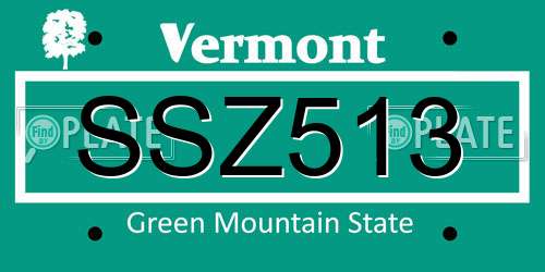 SSZ513 Vermont License Plate