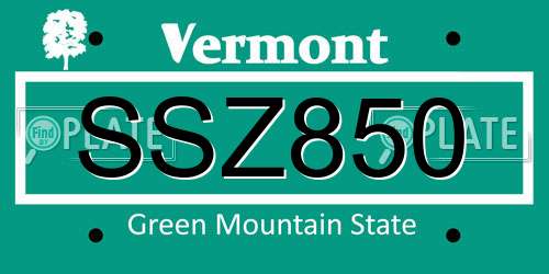 SSZ850 Vermont License Plate