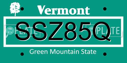 SSZ85Q Vermont License Plate