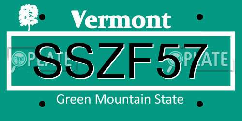 SSZF57 Vermont License Plate