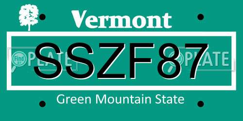 SSZF87 Vermont License Plate