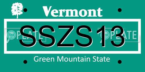 SSZS13 Vermont License Plate
