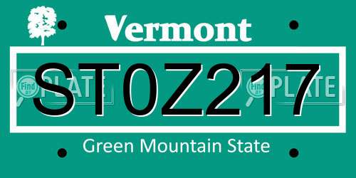 ST0Z217 Vermont License Plate