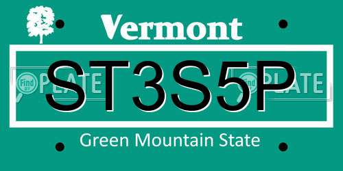 ST3S5P Vermont License Plate