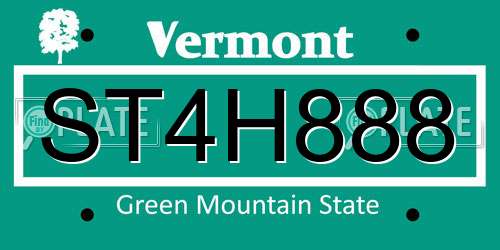 ST4H888 Vermont License Plate