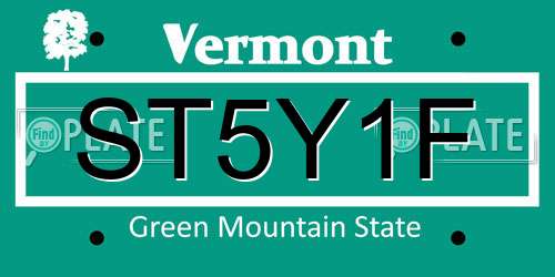 ST5Y1F Vermont License Plate