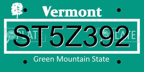 ST5Z392 Vermont License Plate