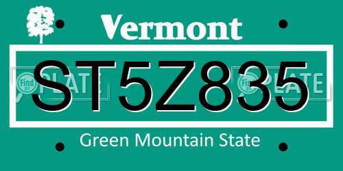 ST5Z835 Vermont License Plate