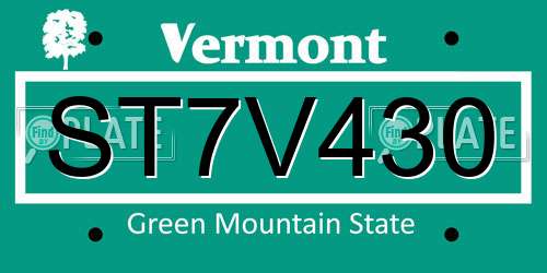 ST7V430 Vermont License Plate