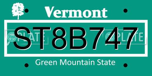 ST8B747 Vermont License Plate