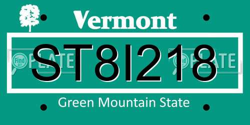 ST8I218 Vermont License Plate