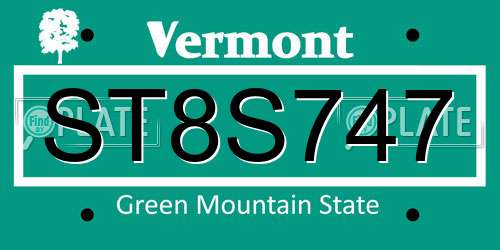 ST8S747 Vermont License Plate