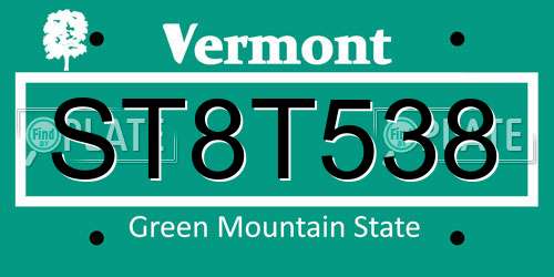 ST8T538 Vermont License Plate