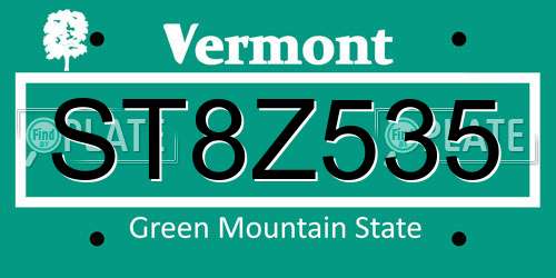 ST8Z535 Vermont License Plate