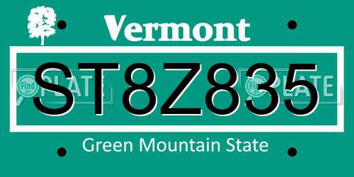 ST8Z835 Vermont License Plate