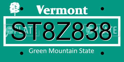 ST8Z838 Vermont License Plate