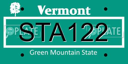 STA122 Vermont License Plate