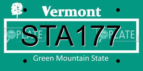 STA177 Vermont License Plate