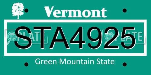 STA4925 Vermont License Plate