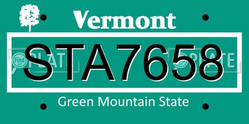 STA7658 Vermont License Plate