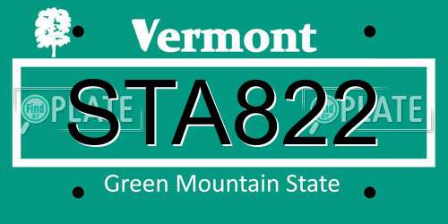 STA822 Vermont License Plate