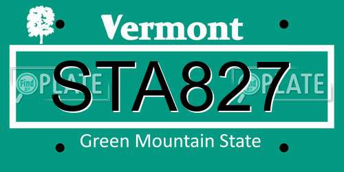 STA827 Vermont License Plate