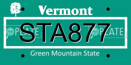 STA877 Vermont License Plate