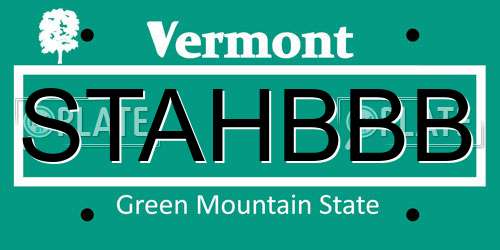 STAHBBB Vermont License Plate