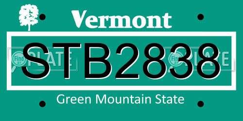 STB2838 Vermont License Plate