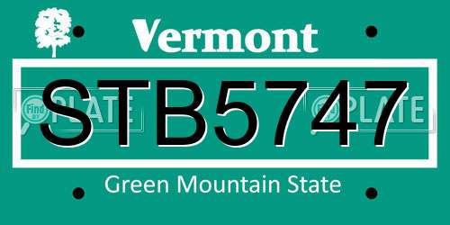 STB5747 Vermont License Plate