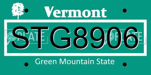 STG8906 Vermont License Plate