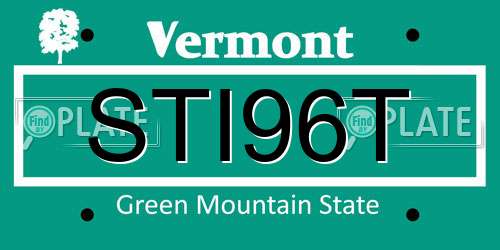 STI96T Vermont License Plate