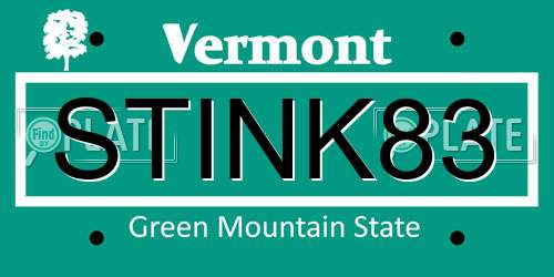 STINK83 Vermont License Plate