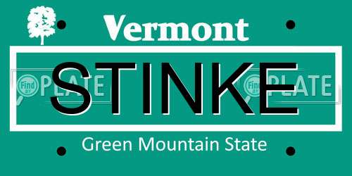 STINKE Vermont License Plate