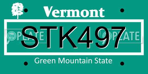 STK497 Vermont License Plate