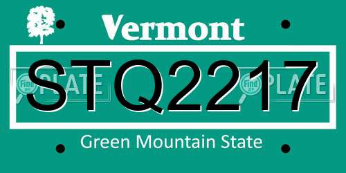 STQ2217 Vermont License Plate