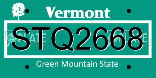 STQ2668 Vermont License Plate