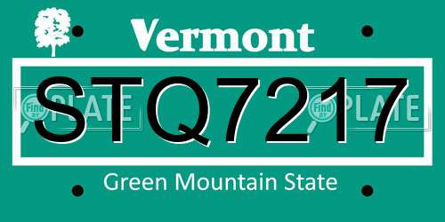 STQ7217 Vermont License Plate