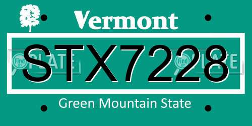 STX7228 Vermont License Plate
