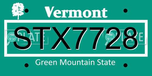 STX7728 Vermont License Plate