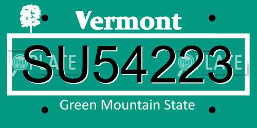 SU54223 Vermont License Plate
