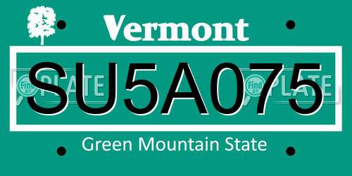 SU5A075 Vermont License Plate