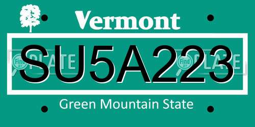 SU5A223 Vermont License Plate