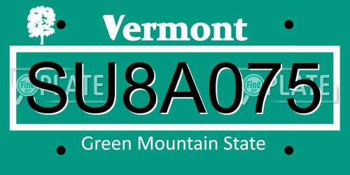 SU8A075 Vermont License Plate
