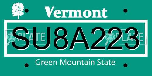 SU8A223 Vermont License Plate
