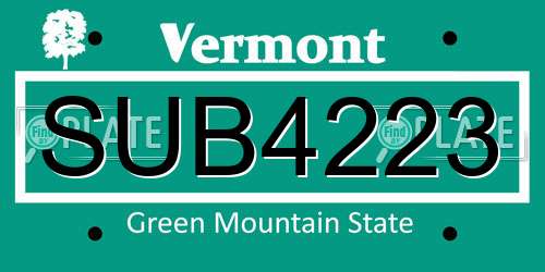SUB4223 Vermont License Plate