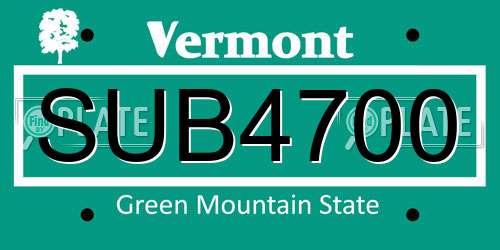 SUB4700 Vermont License Plate
