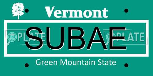 SUBAE Vermont License Plate